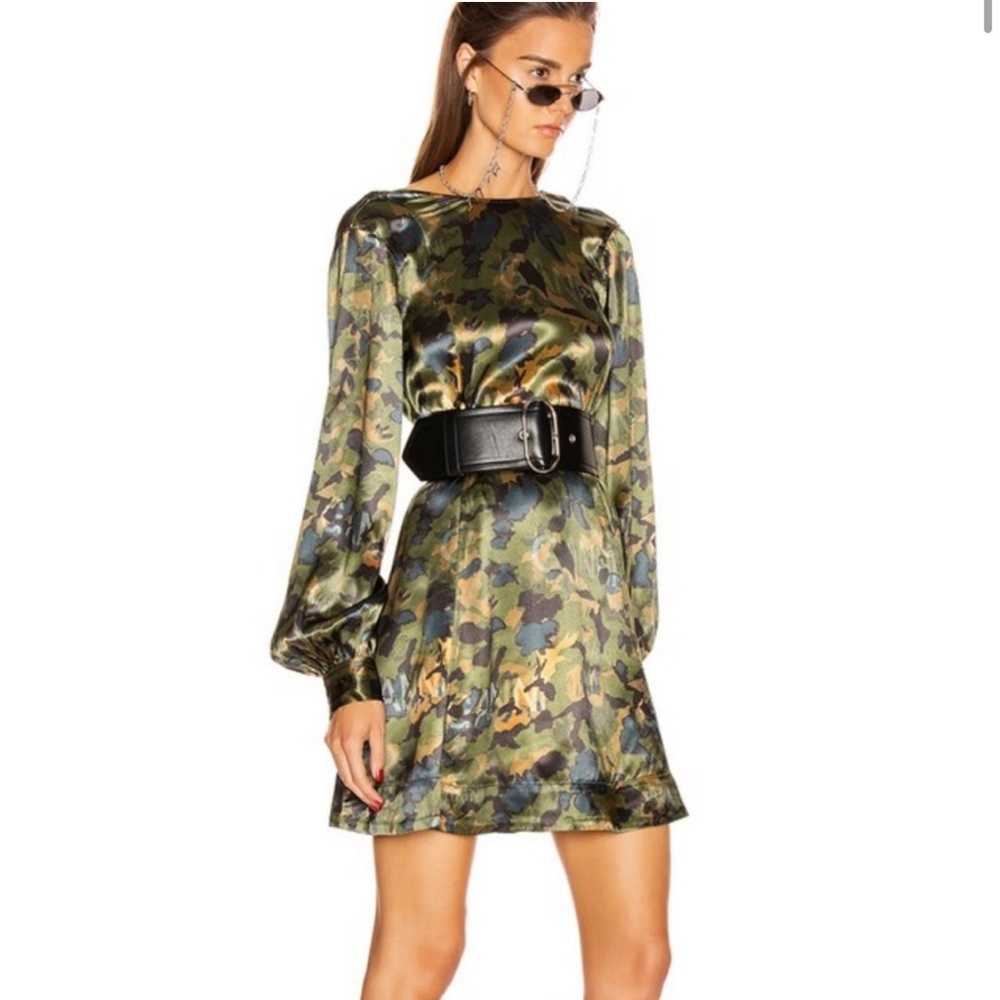 GANNI heavy satin dress in kalamata olive NWOT